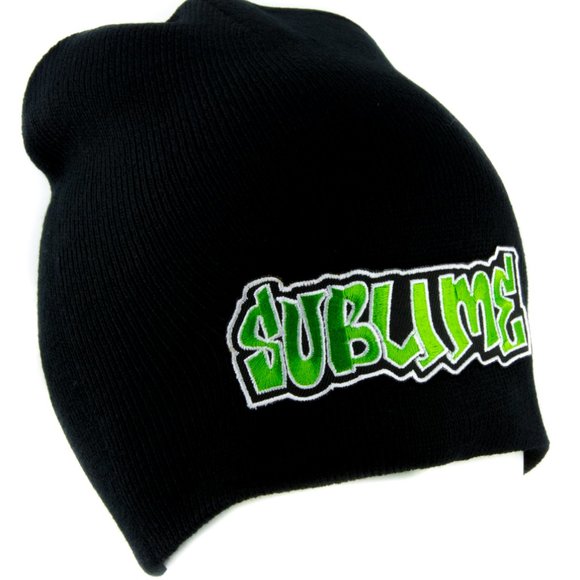 Green Sublime Logo Black Beanie Knit Cap Hat Reggae Rock Ska Punk Alternative - Picture 2 of 9